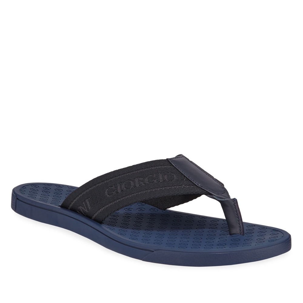 Giorgio Armani Men's Nylon-Web Thong Sandals, Blue - Picture 2 of 8
